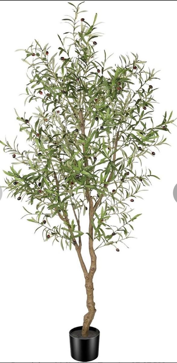 New! 7 Foot Lifelike Faux Olive Tree with Olives - Perfect for Home Decor, Plant In Black Pot