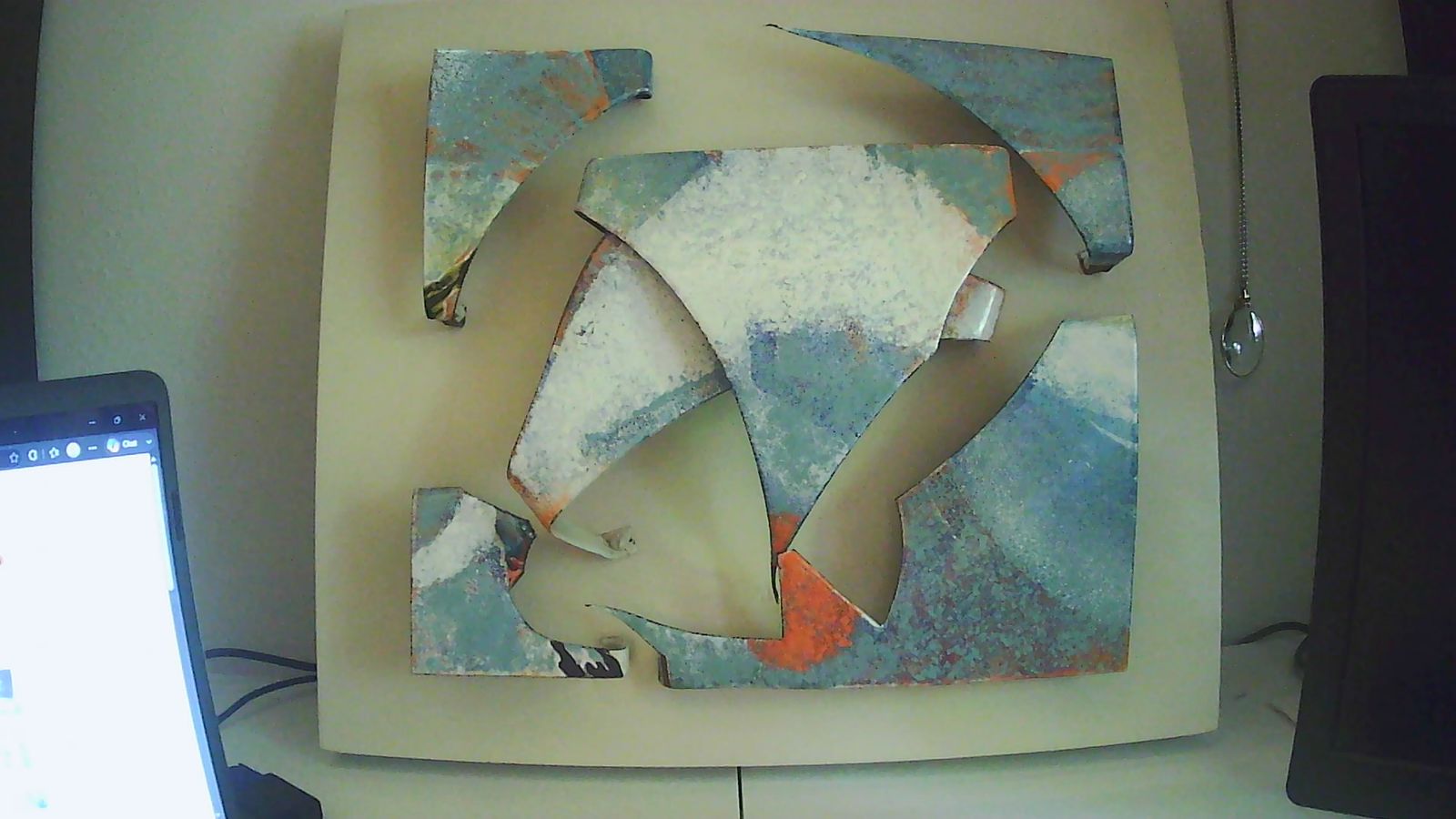 Unique 3-D Brutalist MCM Metal Wall Art Collage Mounted on Wood Frame, Signed