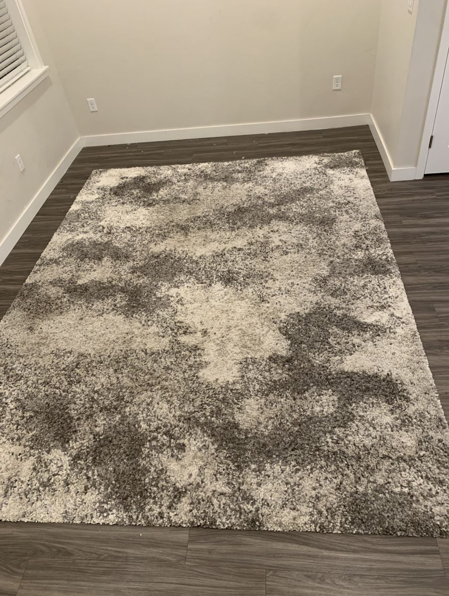 Area Rug — 8x10, Gray & White Abstract Shag