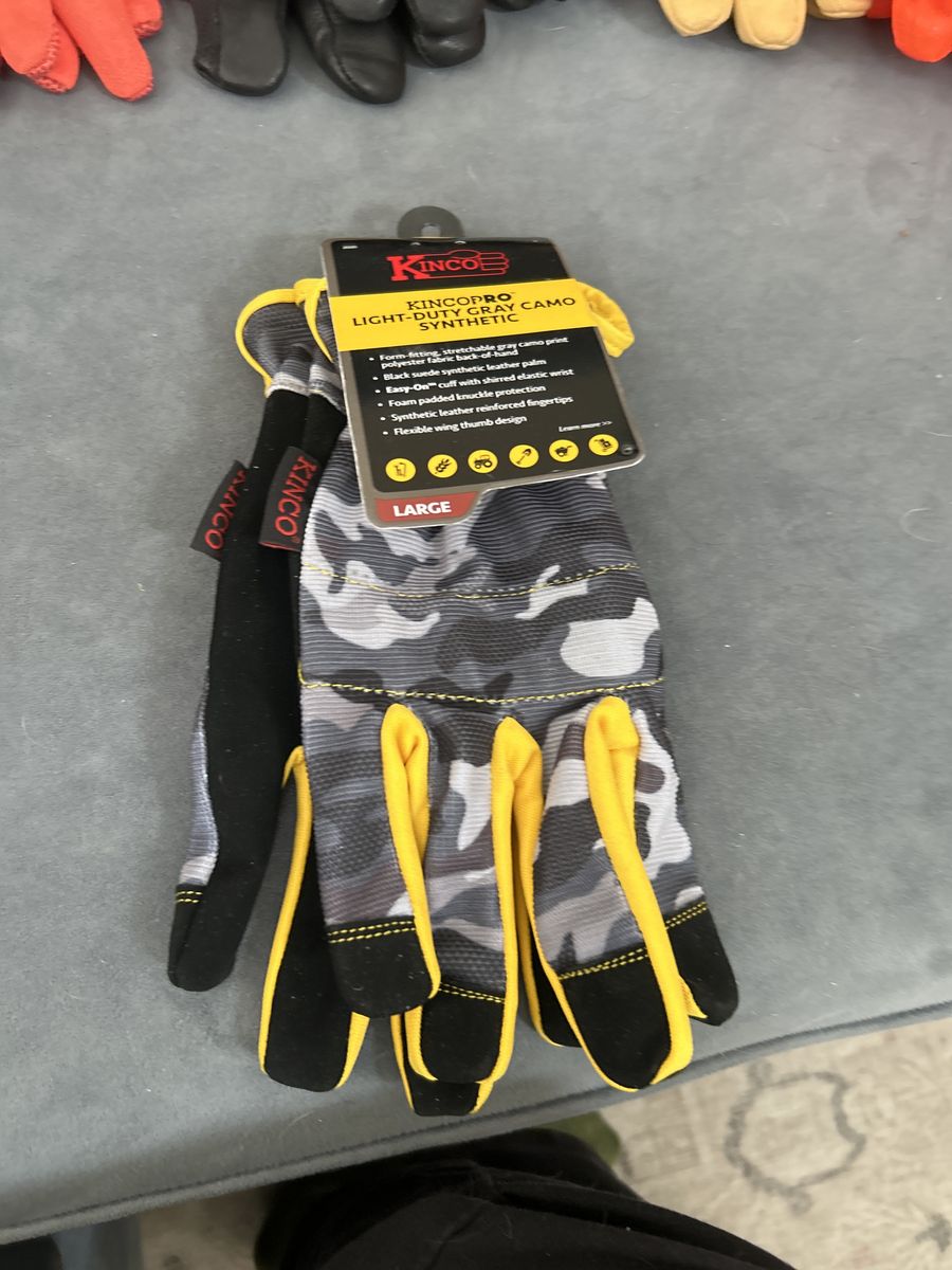 KincoPro Light-Duty Gray Camo Synthetic Work Gloves Size Large