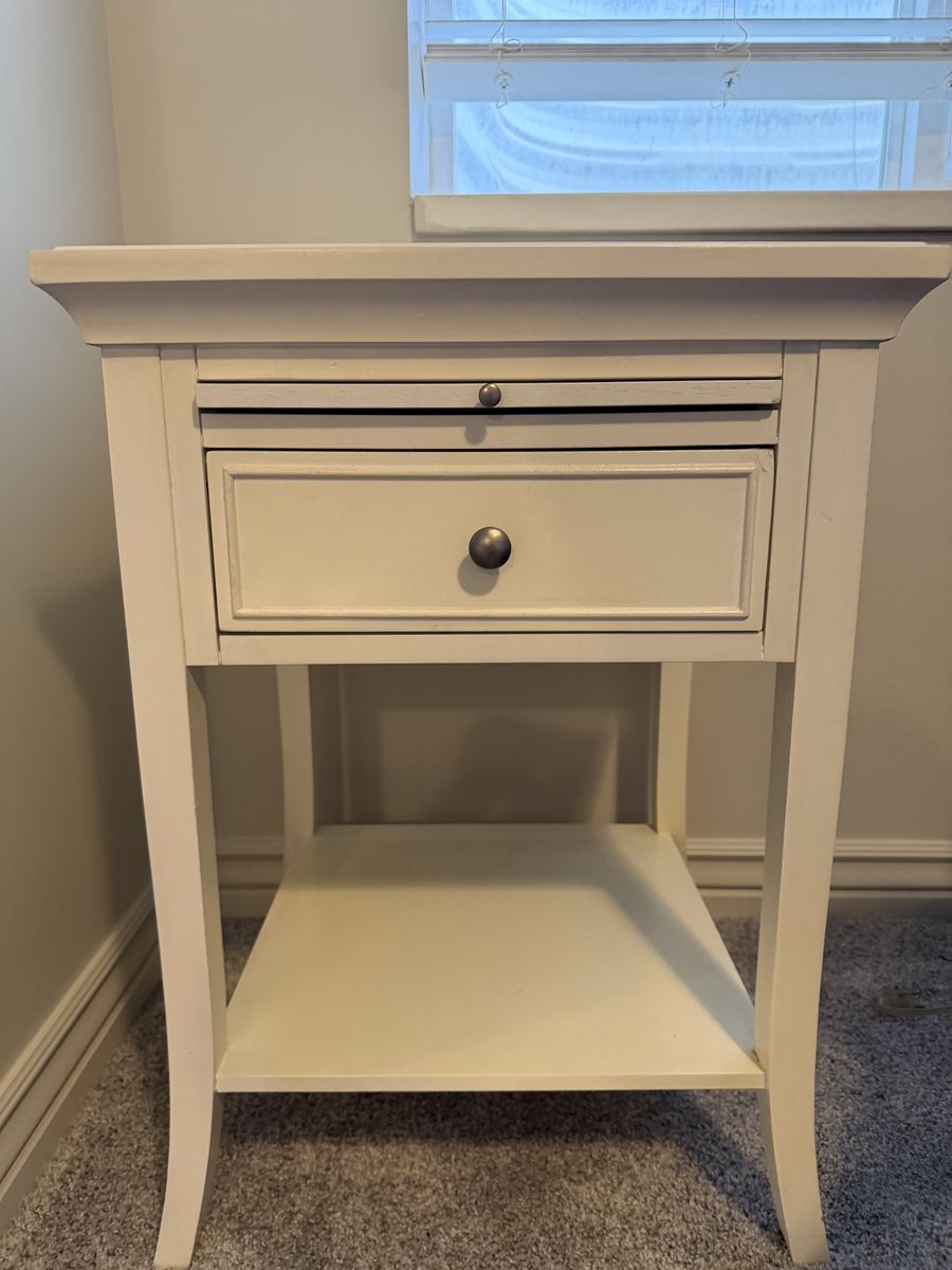 White End Table Nightstand with Drawer & Pull-Out Shelf - Versatile Storage Furniture