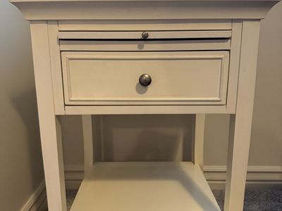 White End Table Nightstand with Drawer & Pull-Out Shelf - Versatile Storage Furniture