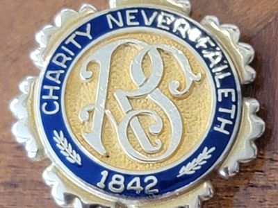 Vintage 1/10 12k gold filled Relief Society LDS Lapel Pin Charity Never Faileth 1842 Signed OC Tanner