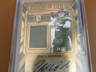 2021 Panini Gold Standard Zach Wilson Auto Patch #20/25 New York Jets Football Card Hand Signed Certified BYU Cougars