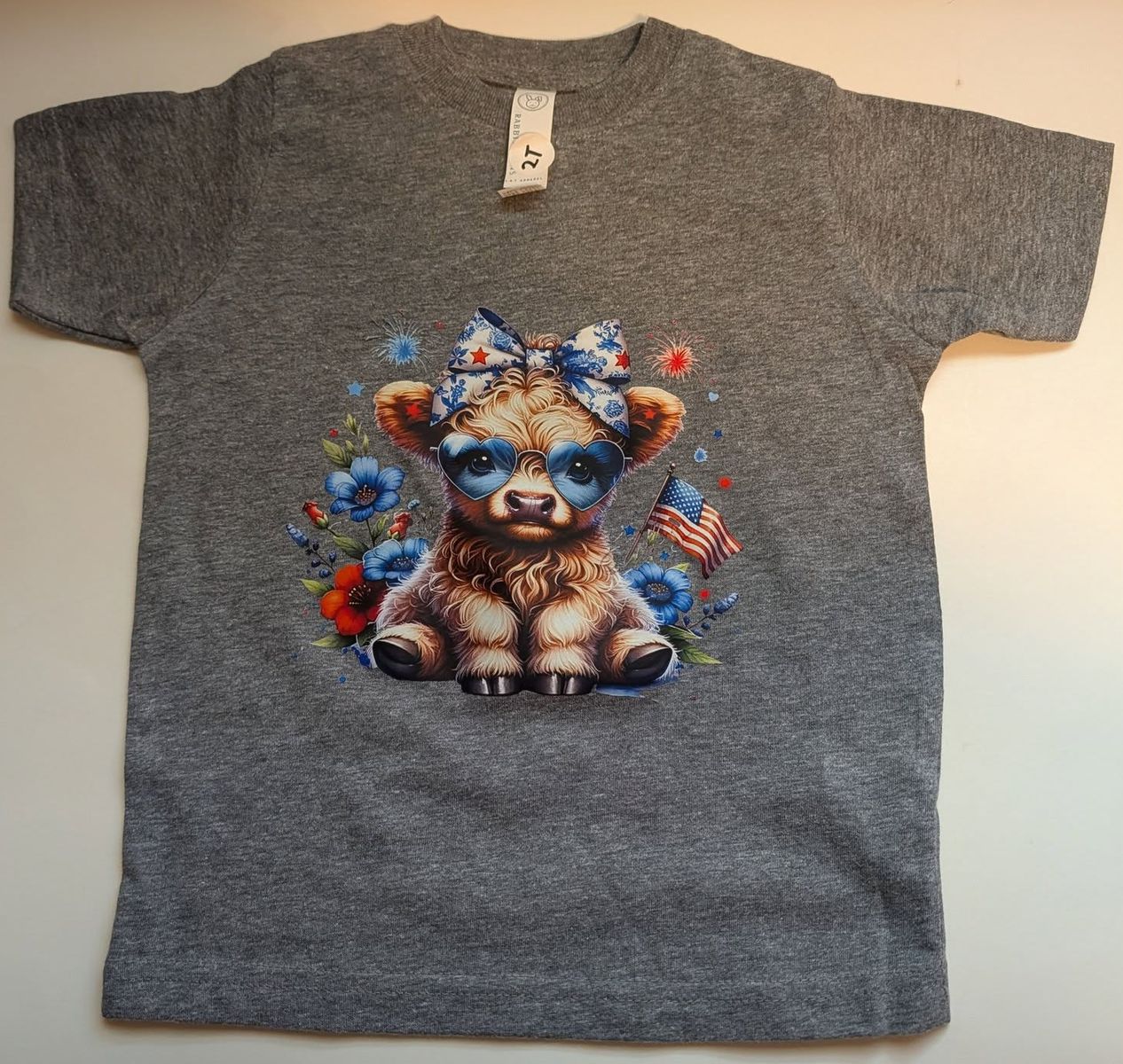 Patriotic Highland Cow 2T  T-Shirt