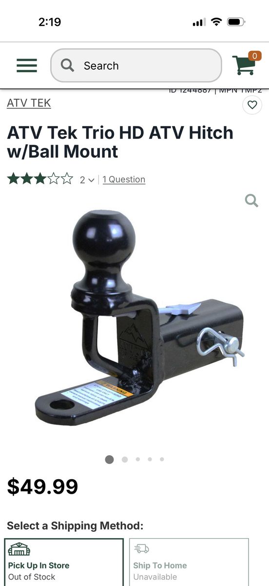 ATV Tek Trio HD ATV Hitch w/Ball Mount