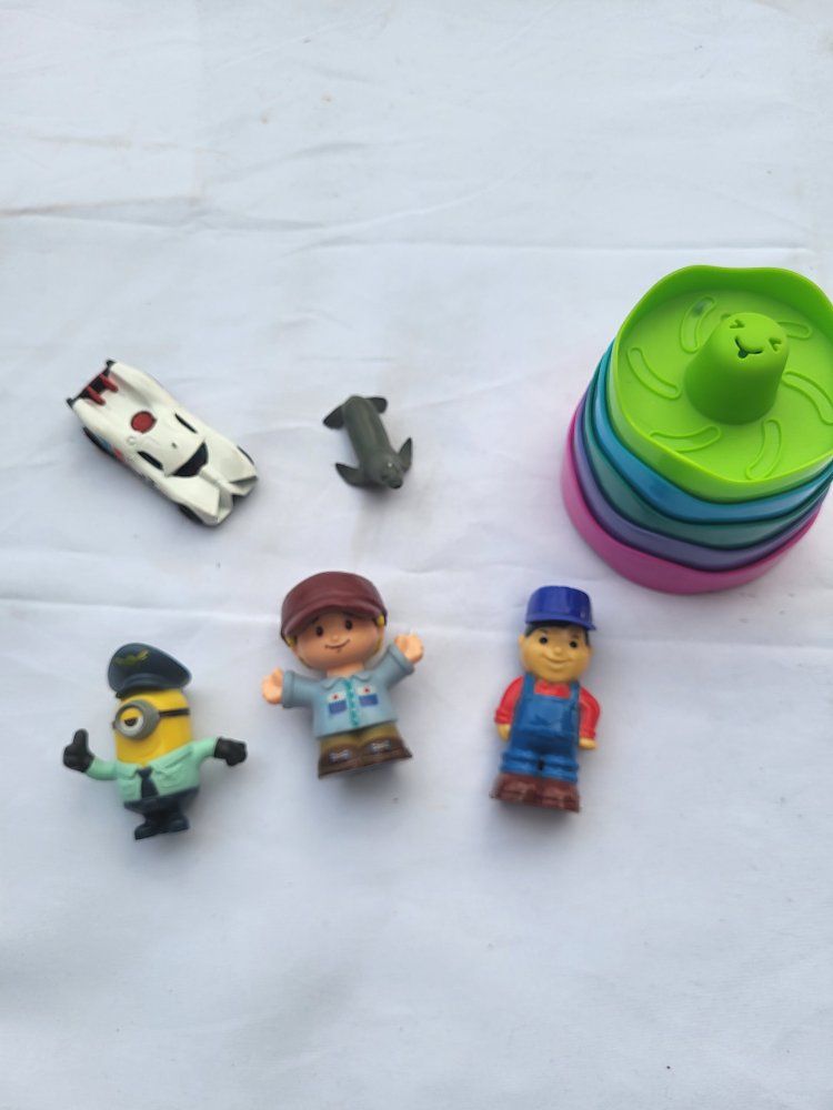 Assorted Toddler Toy Lot - Stacking Cups, Little People Figures, Minion & Toy Car