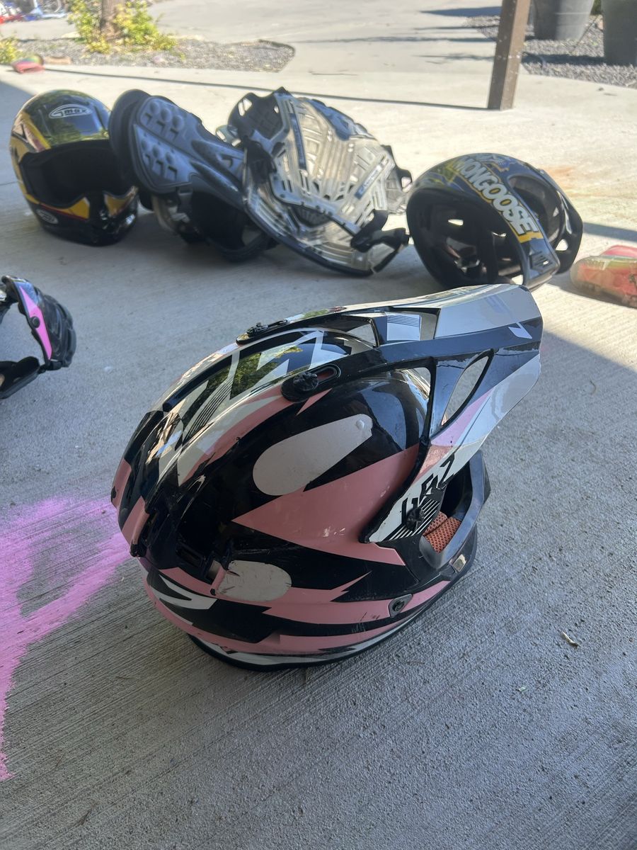 Pink/Black Full Face Motocross Helmet - Used, Visible Wear