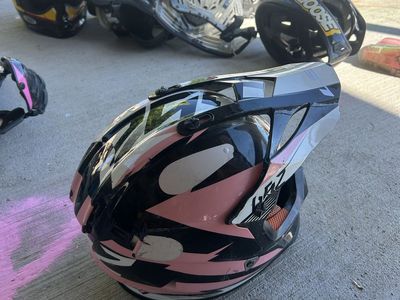 Pink/Black Full Face Motocross Helmet - Used, Visible Wear