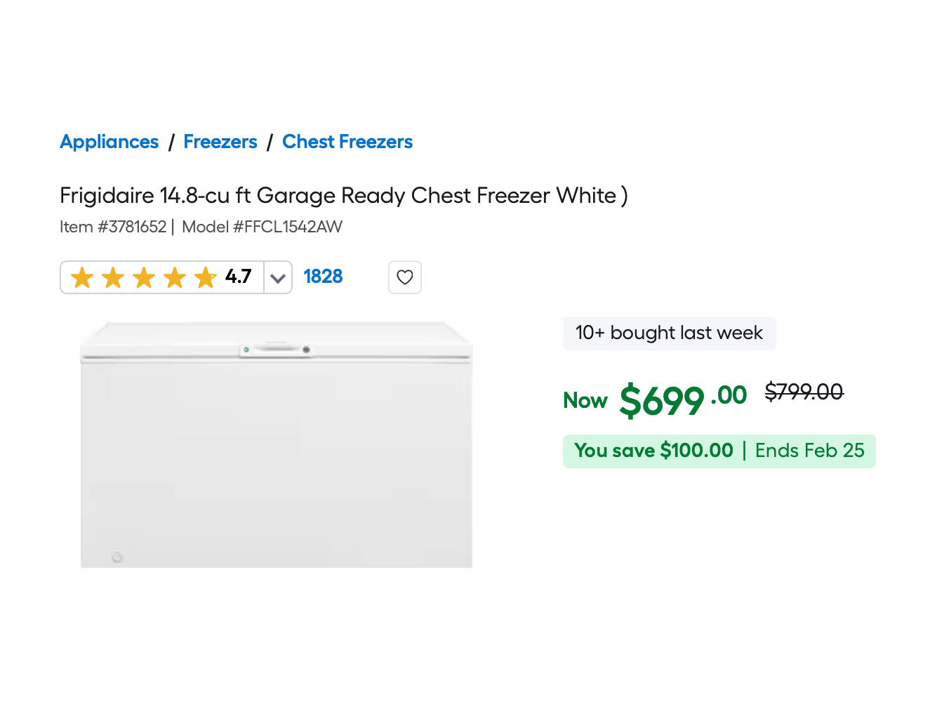 Save $400 - 14.8 cu. ft. Chest Freezer with dividers, baskets, key, etc. - Great for Food Storage!