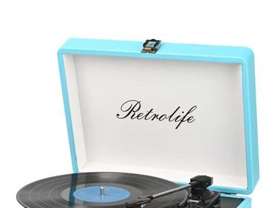 Retrolife 3-Speed Bluetooth Portable Suitcase Vinyl Player with Built-in Speakers - Vintage Blue