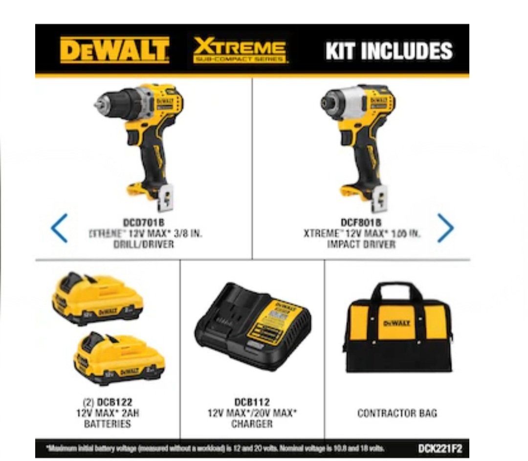 New DEWALT XTREME 12V MAX XR Drill/wrench set
