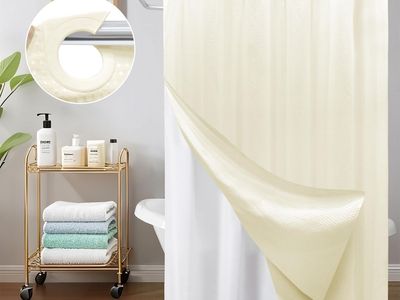 New! Inhousolu No Hook Shower Curtain with Removable Snap-in Liner, Waffle Weave 230 GSM Polyester, Weighted Hem, Water Repellen