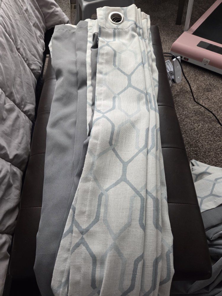 White Waffle Weave Grommet Curtains - Set of 2 Panels and teal 4 panel set.