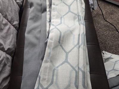 White Waffle Weave Grommet Curtains - Set of 2 Panels and teal 4 panel set.