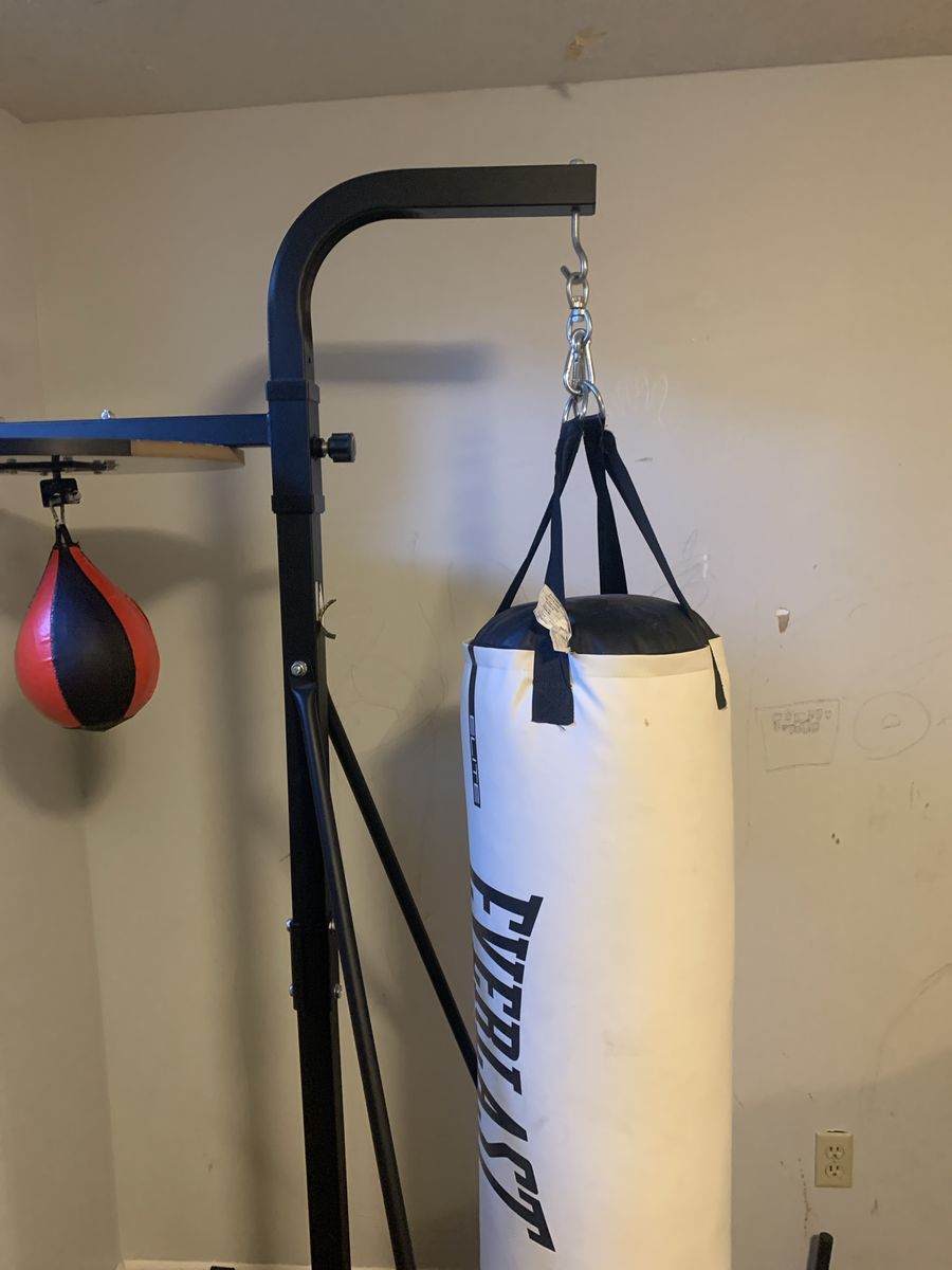 Punching bag in speed bag with punching bag and speed bag and metal frame