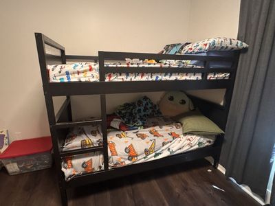 IKEA Twin-over-Twin Black Wooden Bunk Bed Frame