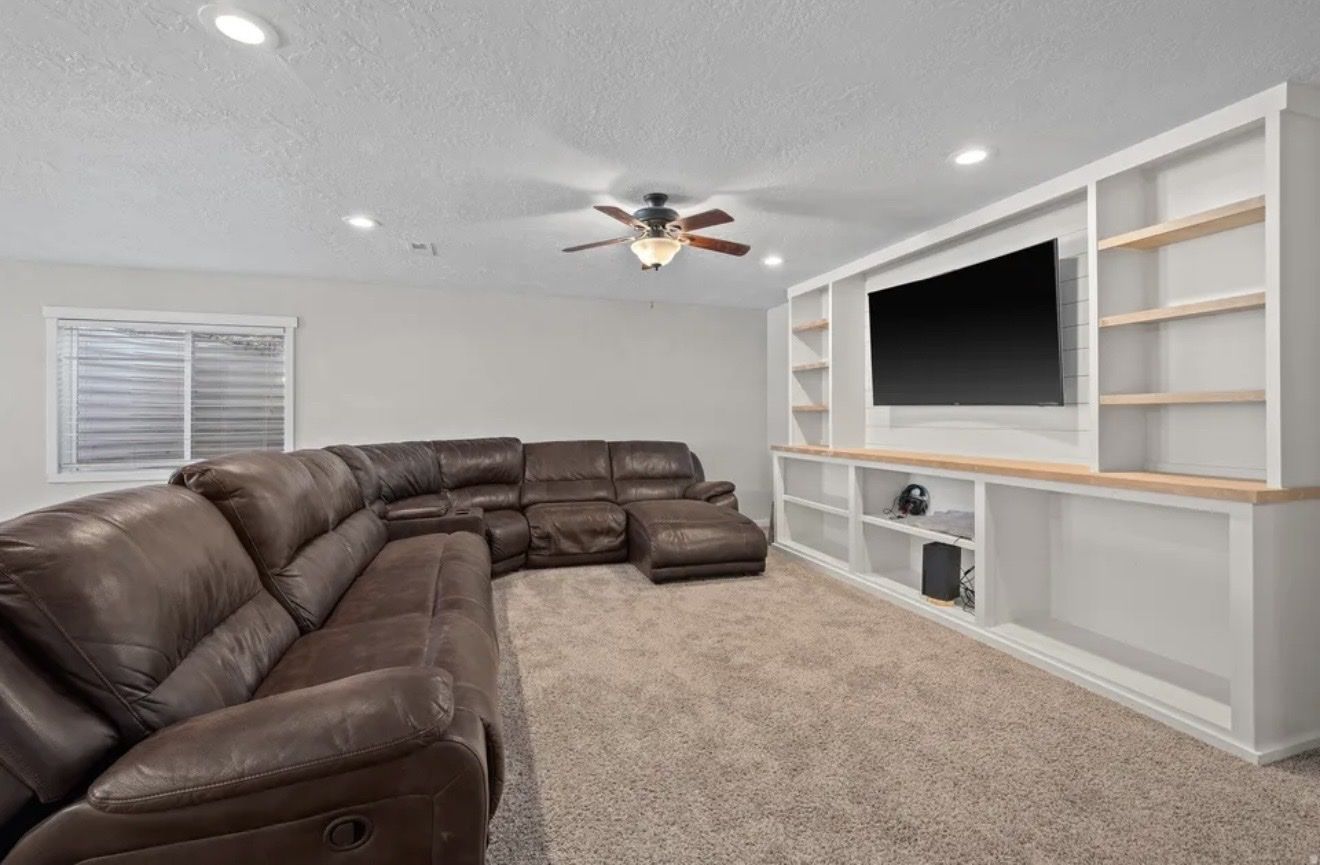 Extra Large Brown Leather Sectional Sofa with Recliners