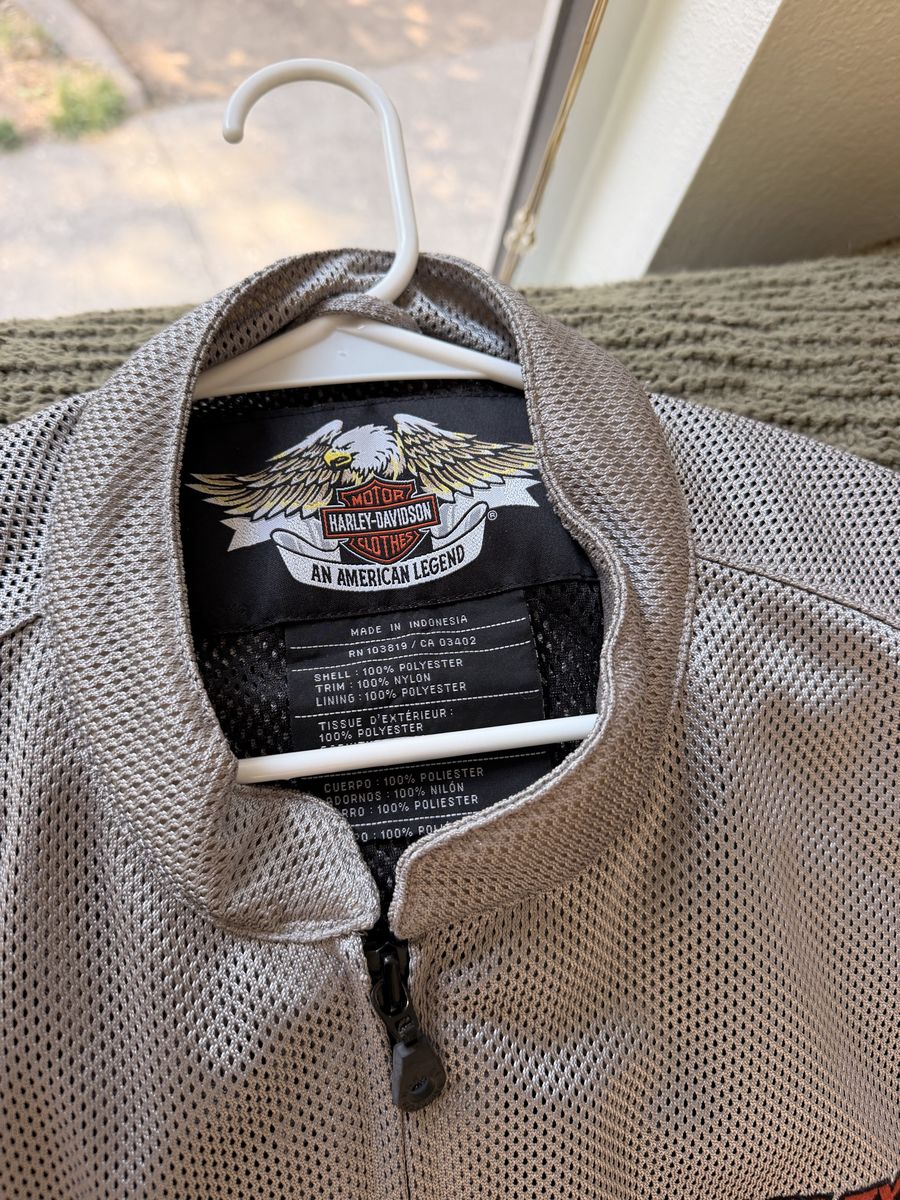 Harley-Davidson Men's Mesh Riding Jacket - Grey with Orange/Black Racing Stripe 2XL
