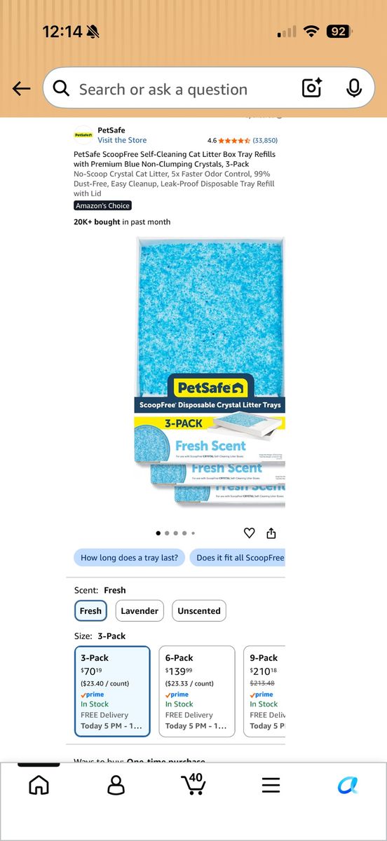 PetSafe ScoopFree Disposable Crystal Cat Litter Tray Refills - 3 Pack, Fresh Scent. This includes Two 3 Pack Cases. Six Trays. 