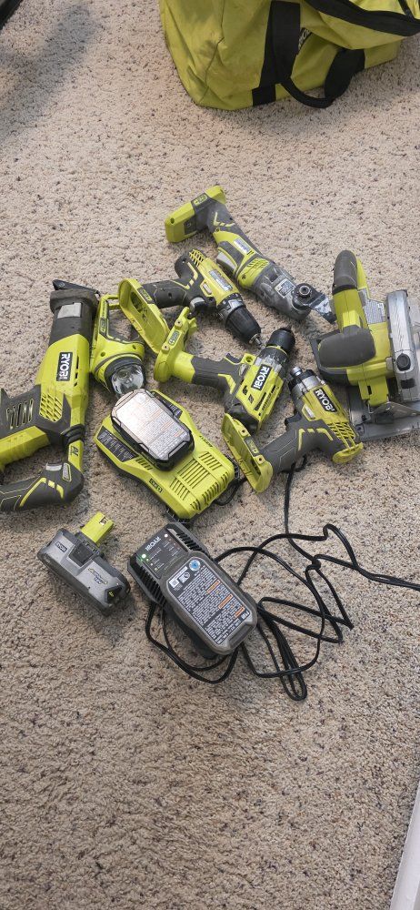 Ryobi ONE+ 18V Cordless Power Tool Set (7-Tool Kit with Charger & Battery)