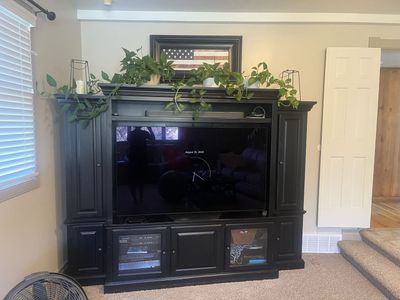 Black Entertainment Center TV Stand with Storage Cabinets and Display Shelving