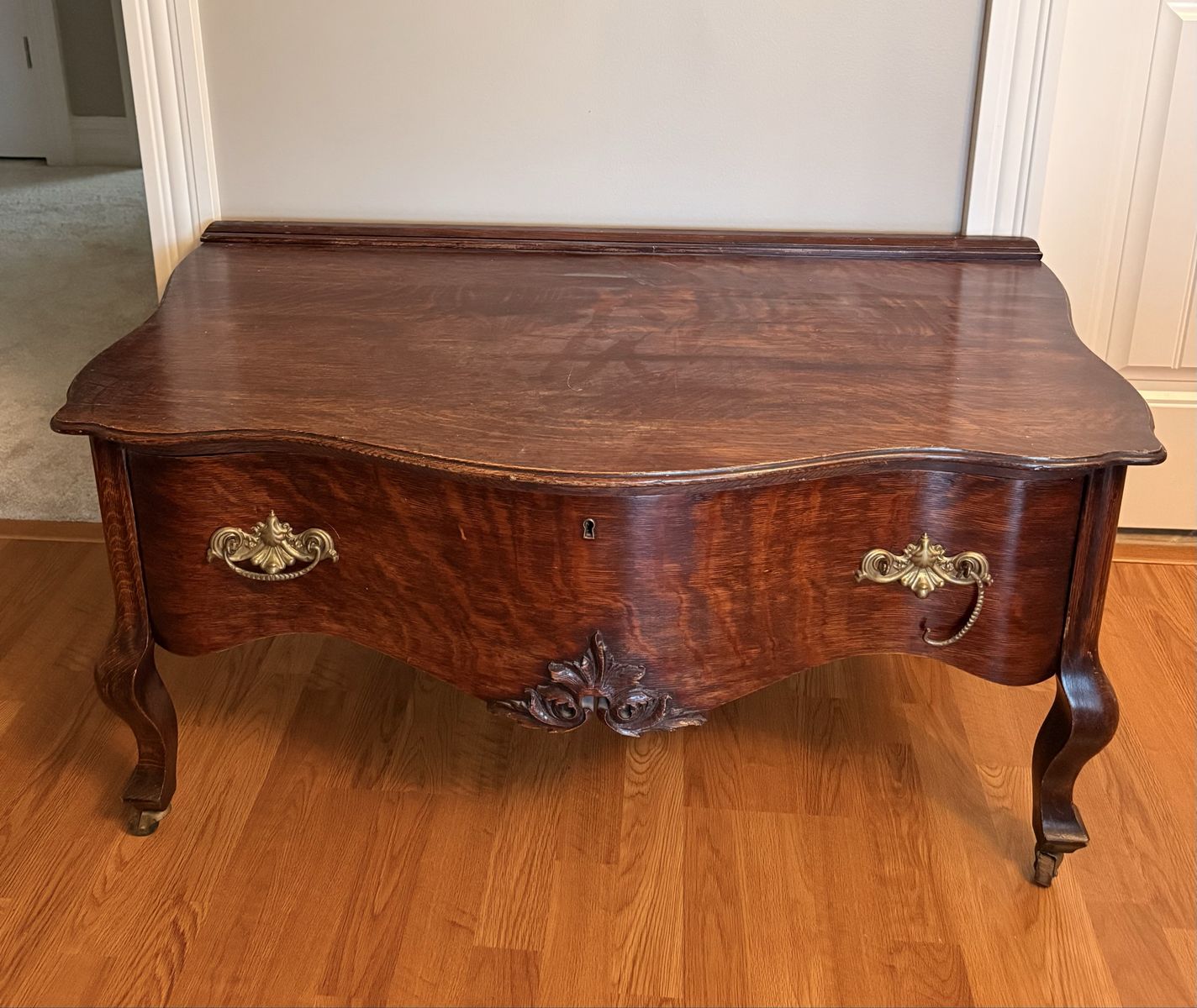 Antique Wooden Chest/Credenza/Dresser with Brass Hardware and Serial Number
