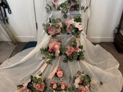 Complete Wedding Floral Set- Pink and white Peonies, Roses and Eucalyptus 18 pieces