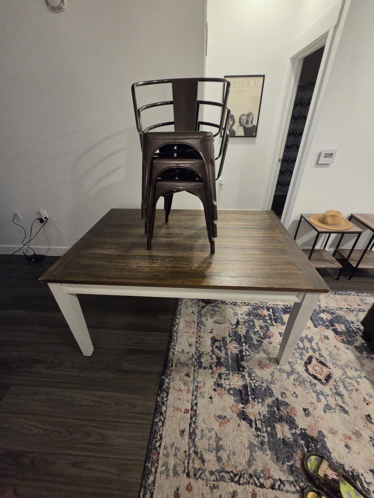 Dining Table - Two-Tone Wood Top with White Legs - Square Dining Room Furniture