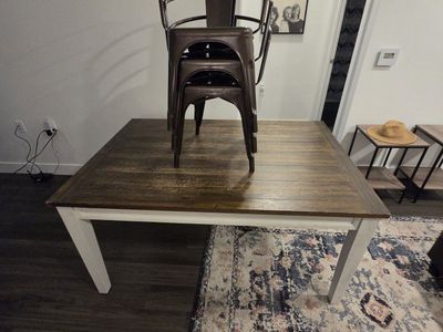 Dining Table - Two-Tone Wood Top with White Legs - Square Dining Room Furniture