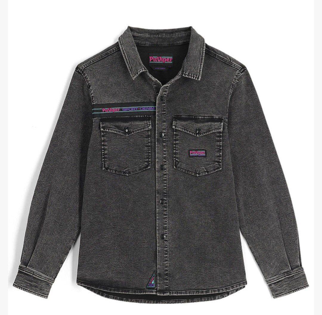 Pit Viper Sport Denim Button-Up Shirt - Black Wash, Long Sleeve