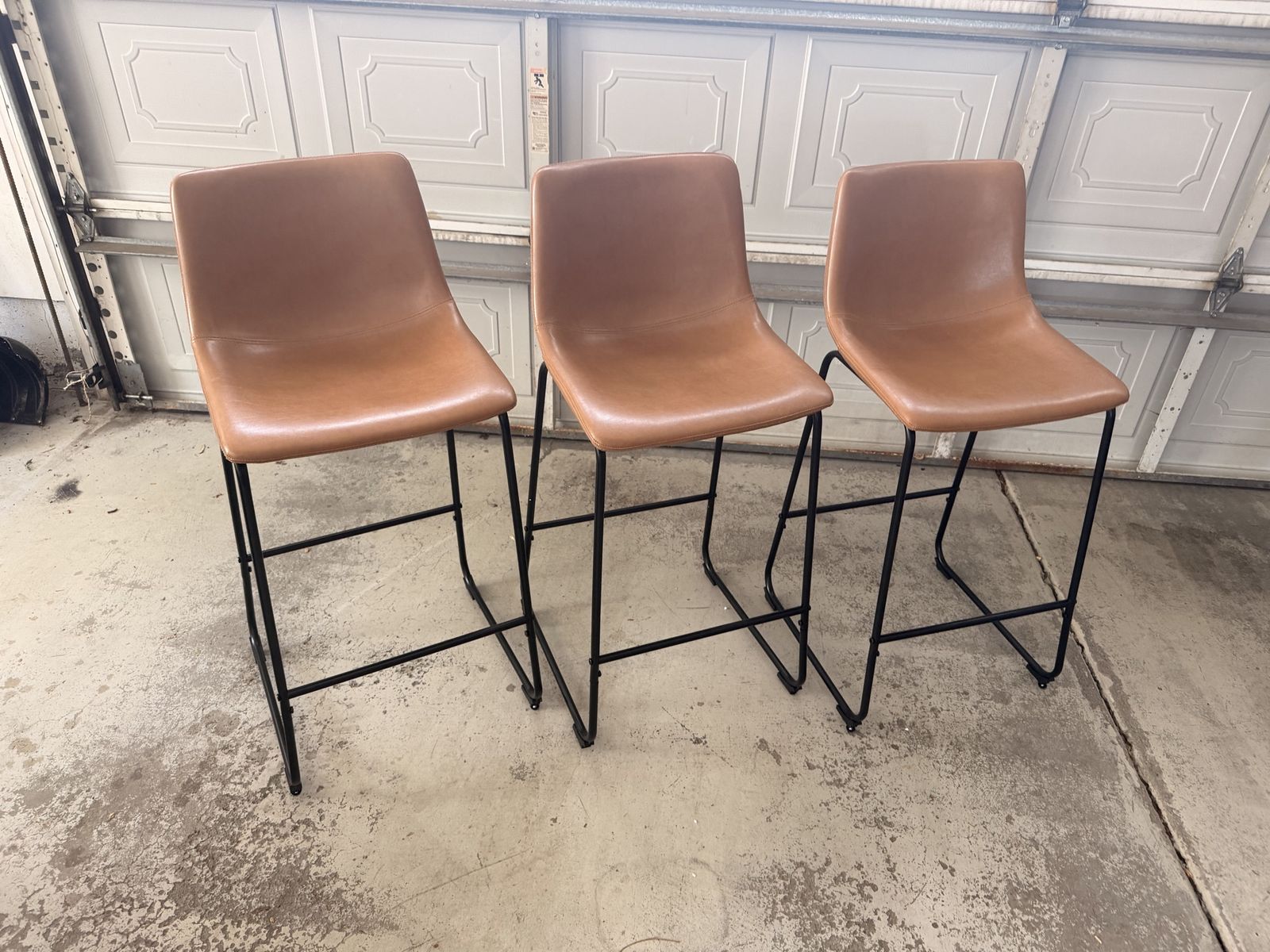 Set of 3 Modern Faux Leather Barstools with Black Metal Legs 