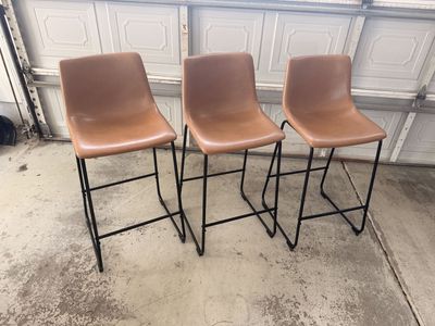 Set of 3 Modern Faux Leather Barstools with Black Metal Legs