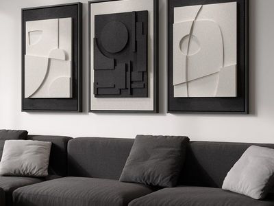 New Large 3D Textured Framed Black and White Abstract Wall Art for Living Room