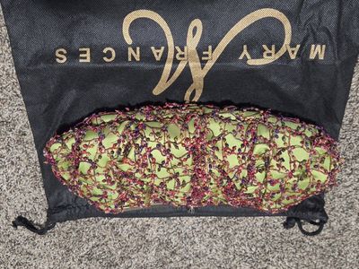 Mary Frances Beaded Floral Clutch Handbag Green Purple with Dust Bag