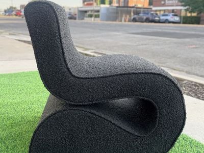 2 Modern Black Boucle Curved Armless Accent Chair MCM Style