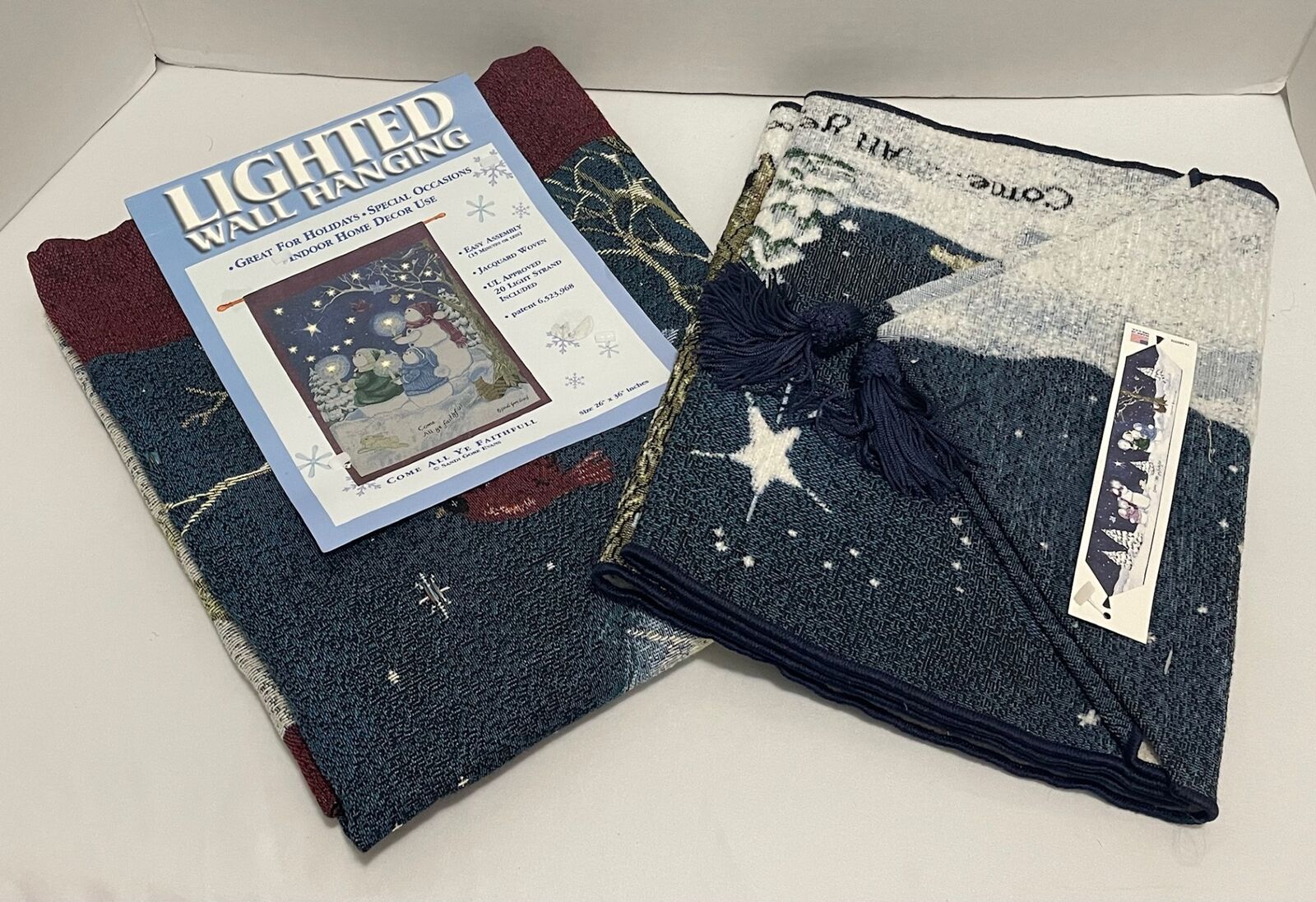 NEW Snowmen Christmas Tapestry Table Runner and Lighted Wall Hanging - 20 LED Lights