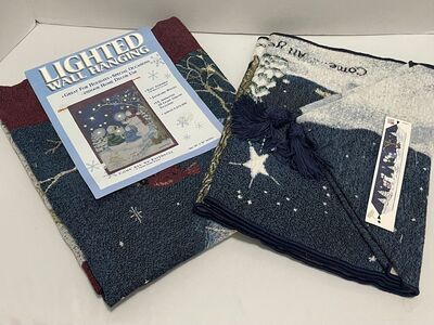 NEW Snowmen Christmas Tapestry Table Runner and Lighted Wall Hanging - 20 LED Lights