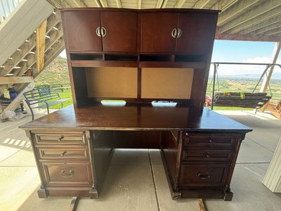 Large Executive Desk with Matching Hutch – Dark Cherry