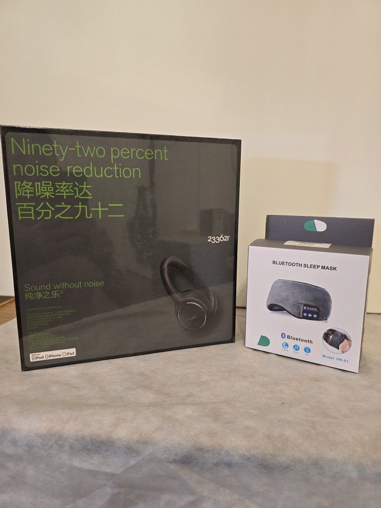 Brand New Noise Cancelling Headphones + Bluetooth Sleep Mask – Sealed