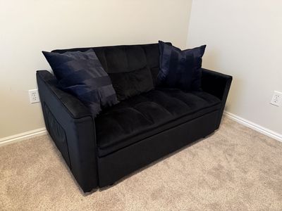 Small Velvet Convertible Sofa / Futon – Good Condition – $50