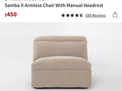 Living Spaces Samba II Armless Recliner Chair with Manual Headrest - Beige