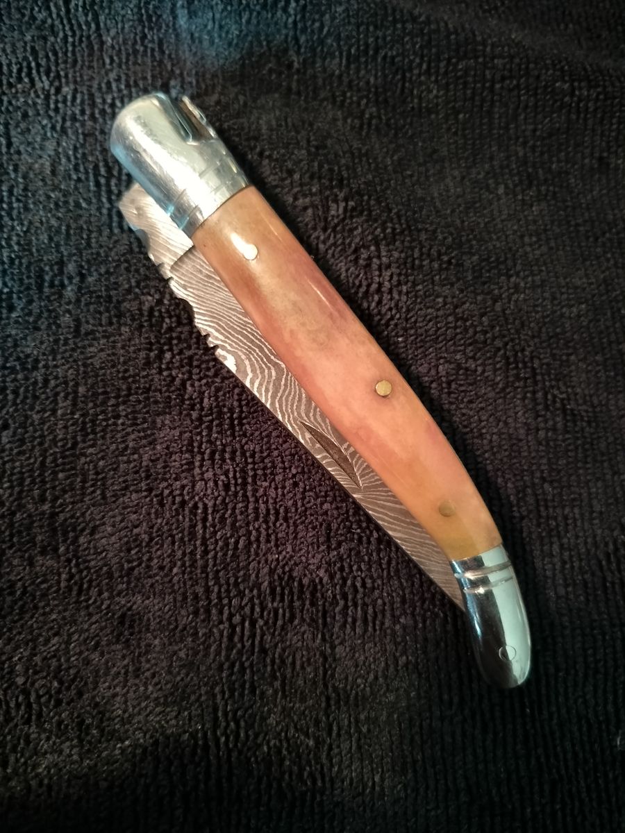 Hand Forged Damascus Steel & Silver Pocket Knife