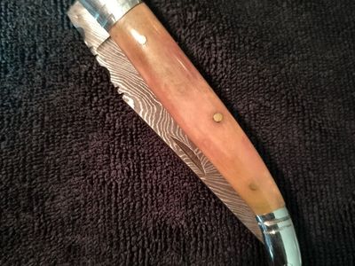 Hand Forged Damascus Steel & Silver Pocket Knife