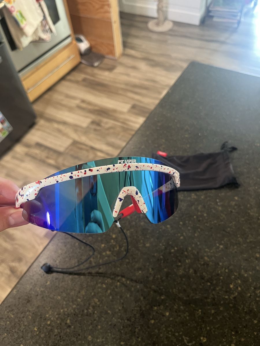 Pit Viper Skysurfer Sunglasses, with White Splatter Blue Mirror Lens