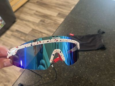 Pit Viper Skysurfer Sunglasses, with White Splatter Blue Mirror Lens