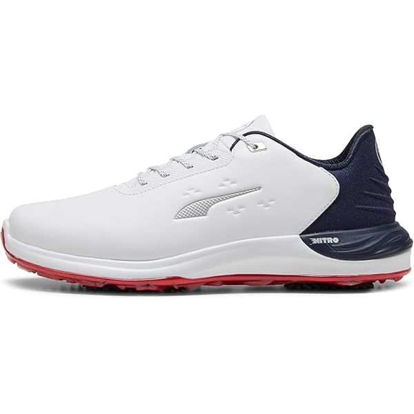 Puma Ignite Elevate Nitro White/Navy/Red Men's Golf Shoes Spikeless