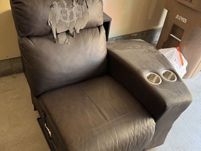 Brown Faux Leather Floor Chair / Video Game Chair with Reclining Function - Damaged Upholstery