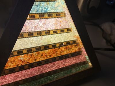 Vintage Pyramidal Accent Lamp - Multicolored Inlaid Resin & Wood Table Light