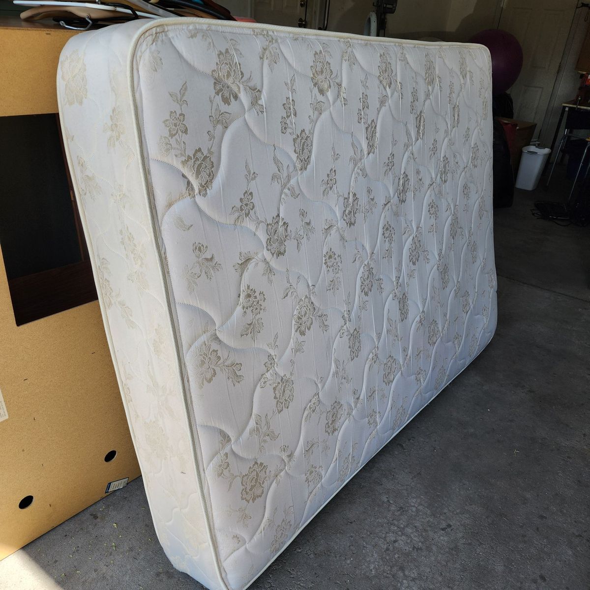 Full Size Mattress & Box Spring Set - Good Condition, Floral Pattern